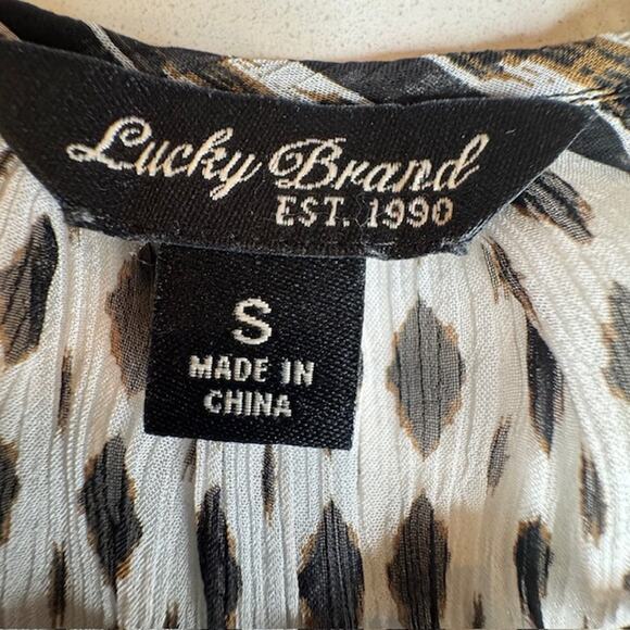 Lucky Brand Bohemian Chiffon Tie Top Geometric Design Blouse Small - Picture 13 of 14